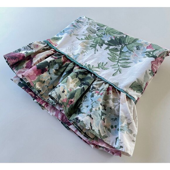 Vintage 80s curtain, pink green cabbage roses, ruffled bottom, long single panel - Picture 10 of 10